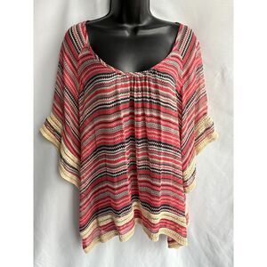 Ella Moss 100% Silk Blouse Flowy Boho Size M Romantic Romantic Striped Chevron